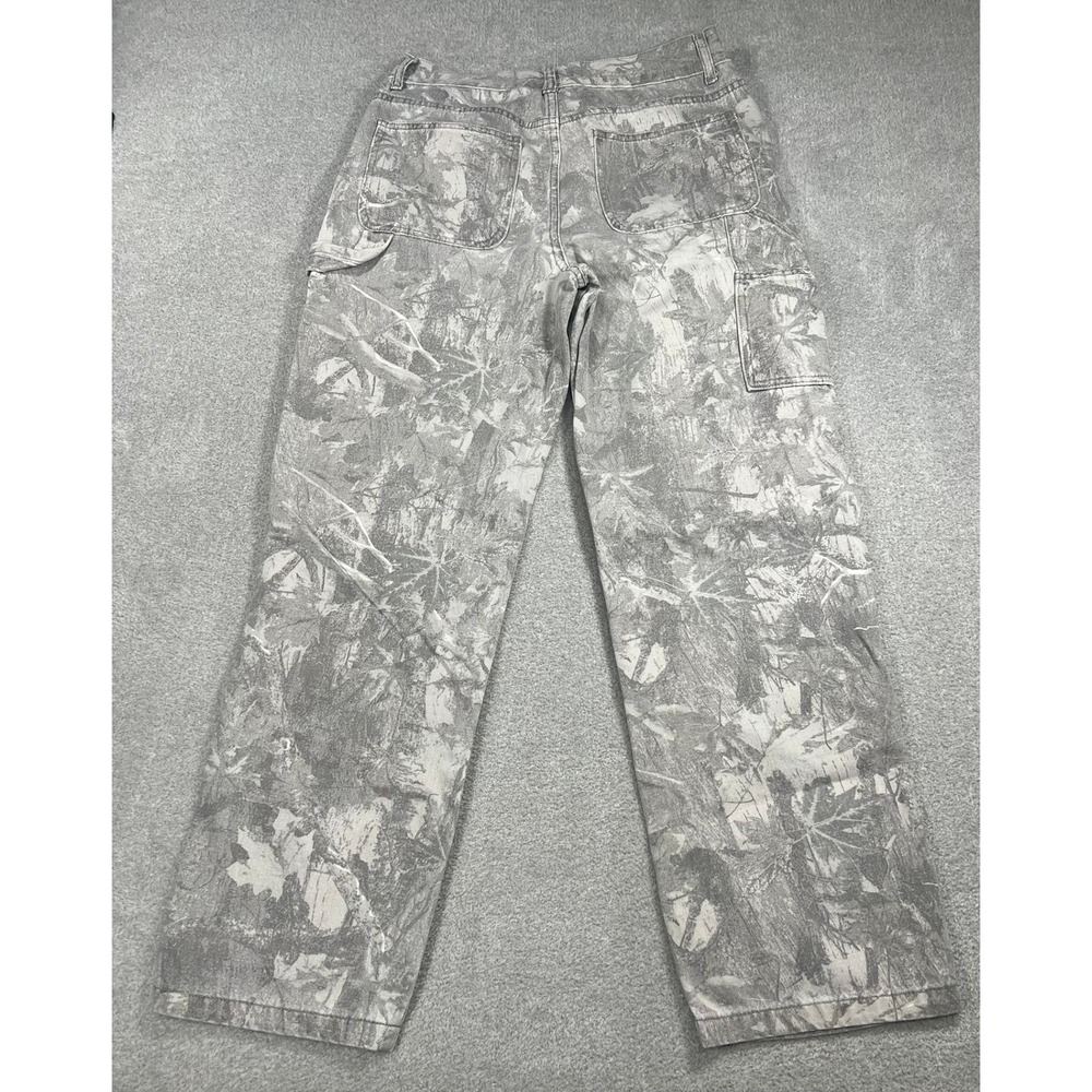 RSQ Mens 29x32 Loose Fit Carpenter Double Knee Pants Grey Leaf Camo Streetwear